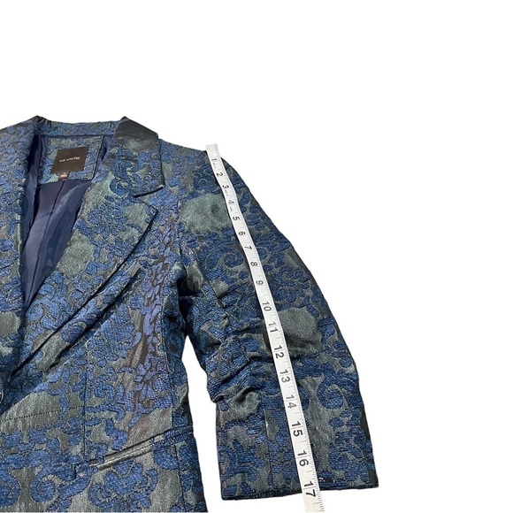 The Limited Women Blue Floral Brocade 1 Button Blazer Sz Sm 3/4 Sleeve Career - Picture 12 of 14